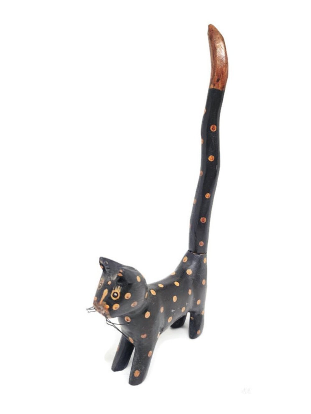 Vintage - Hand-Carved Wooded Cat Removable Tail